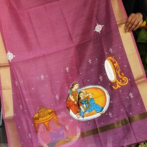 handpainted dupatta in pink chanderi