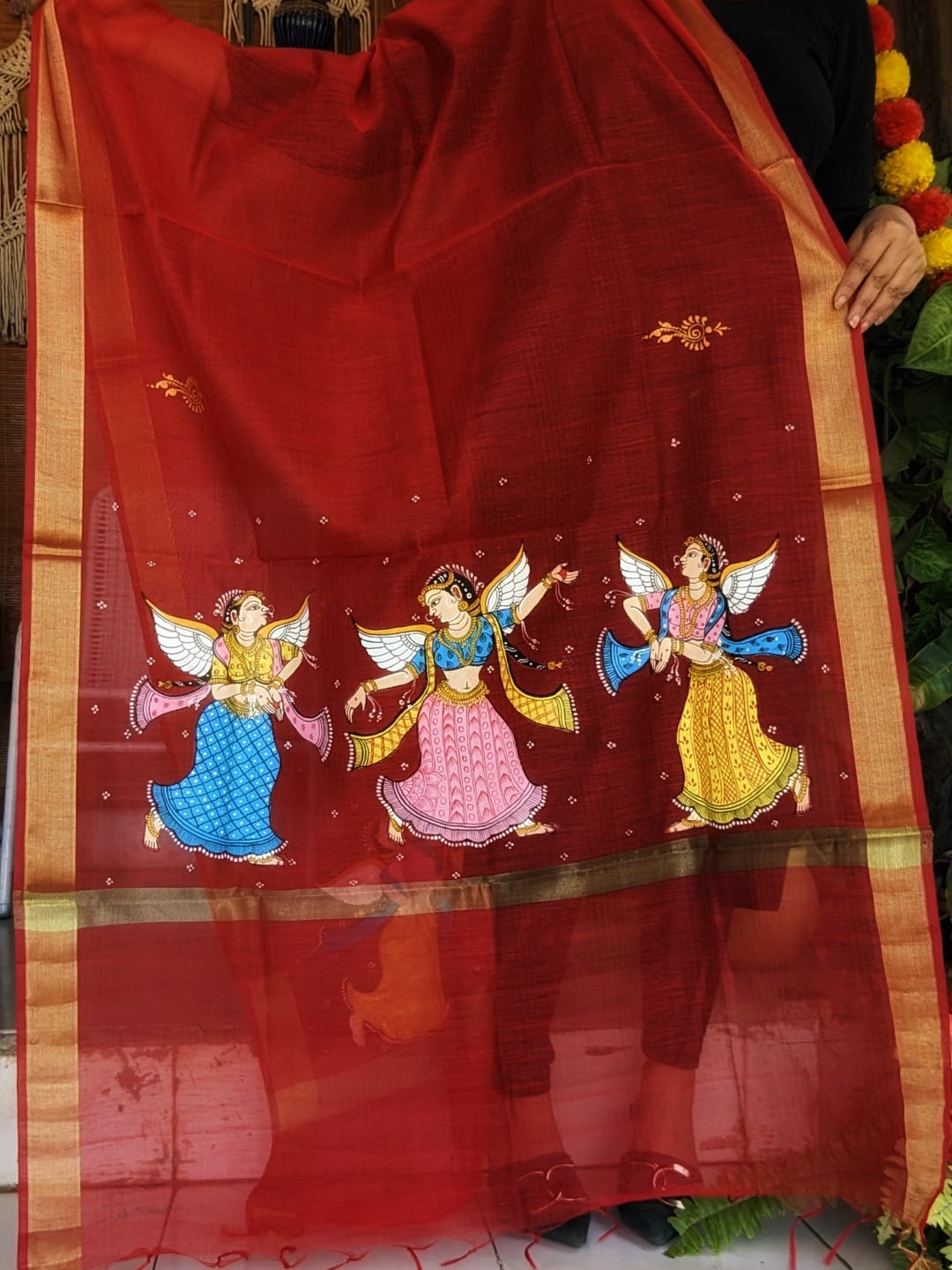 handpainted dupatta on chanderi