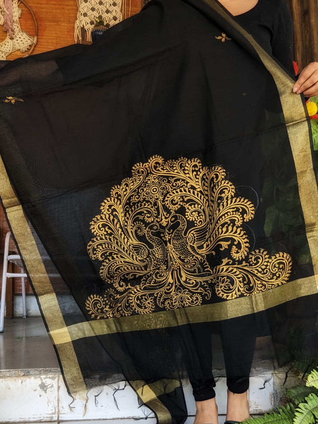 handpainted dupatta on Chanderi