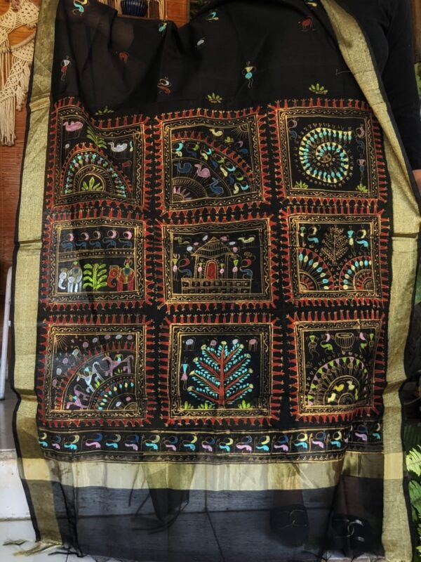 handpainted dupatta, chanderi