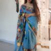 handpainted saree, pattachitra, fish motif, bengal handloom, pure cotton, littlethings by preeya, wedding sarees